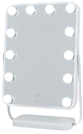 Aplike - Espejo Maquillaje con Luz, 12 Bombillas LED Hollywood, 3 Temperaturas Color (3000K-6500K), Control Táctil, Rotación 360°, Espejo Tocador Grande, Regalo Mujer (Blanco)