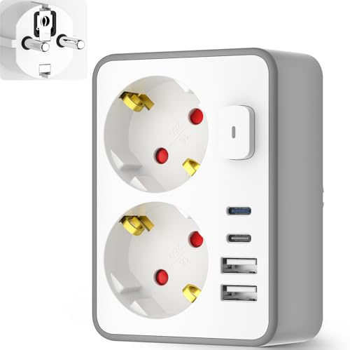 6 in 1 Mehrfachstecker Steckdosenadapter 2 Fach Schuko Mehrfachsteckdose mit 4 USB Steckdose Steckdosenleiste mit Schalter (6 in 1 Steckdosenleiste mit Schalter)