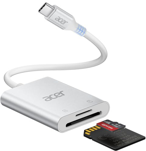 acer Lecteur de Carte SD USB C, Adapateur Carte Mémoire MicroSD USB C 5Gbps, Simultané à Lire et Écrire pour SD/Micro SD/SDHC/SDXC/MMC，Compatible avec iPhone 16 Plus Pro Max 15 iPad Macbook Pro Air