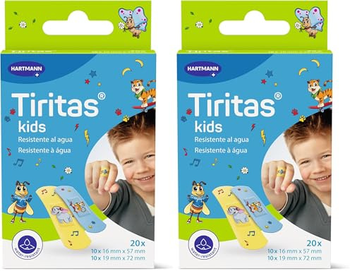 Tiritas Kids: Apósitos infantiles ideales para los más pequeños con divertidos diseños. En 2 tamaños. 20 unidades. (Paquete de 2)