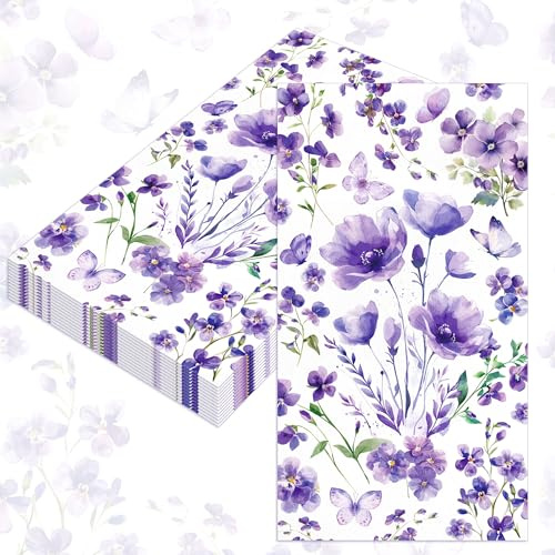 servilletas lila con diseño floral para fiestas de té bodas con tema | 40 unidades de servilletas lila con diseño floral para fiestas de té bodas con tema de mariposas fiestas de novias
