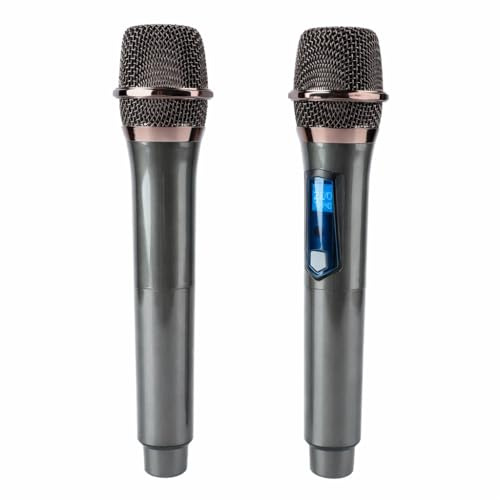 Gugxiom Microfonico Wireless UHF 1 per 2, Microfono per Karaoke Dal Suono Chiaro, Microfono UHF Dinamico Senza Fili con Batteria da 800 MAh per Canti Domestici All'aperto
