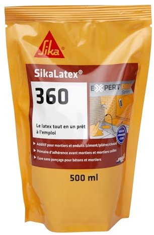 SIKA - Primaire d'adhérence et produit de cure - SikaLatex 360 - Résine d'accrochage pour adhérence et étanchéité des mortiers et enduits (ciment/plâtre/chaux) - Prêt à l'emploi - 500ml