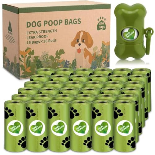 SaiXuan Hundekotbeutel mit Beutelspender,36 Rollen (540 Tüten) tropfsichere Hundetüten,Dog Poo Bags