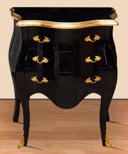 Casa Padrino comodino barocco nero/oro - Cassettone in legno massello fatta a mano in stile barocco - Comodino in stile antico con 3 cassetti - Mobili Barocchi