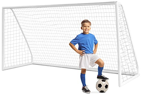 COSTWAY Football Goal, Weatherproof Soccer Goals with PVC Frame, High-Strength Netting, Quick Set-up Football Net for Kids Practice Training(12 ft x 6 ft)