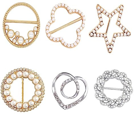 PLABBDPL 6pcs Clip de Bufanda de Diamantes de imitación Clips de Camiseta Elegante Hebilla Clips de Bufanda Anillo Camisa simplista Corbatas Clips Broche de Anillo para Mujer