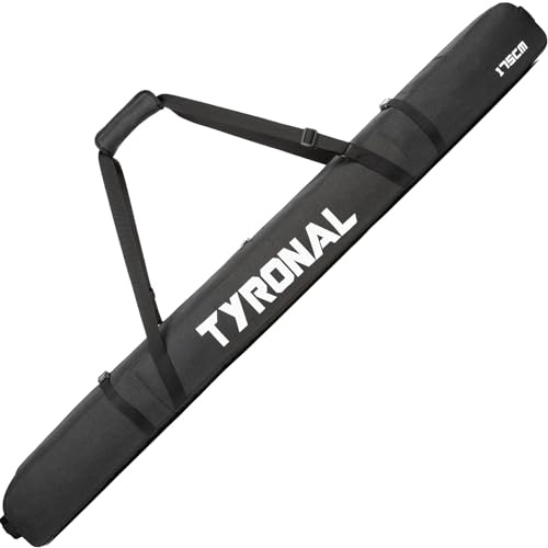 TYRONAL Ski Bag for Air Travel,Single Ski Carry Bag with Fully Padded Protection,Water-Resistant and Durable Fits Up from 175cm to 190cm Skis. (BLK, 175CM)