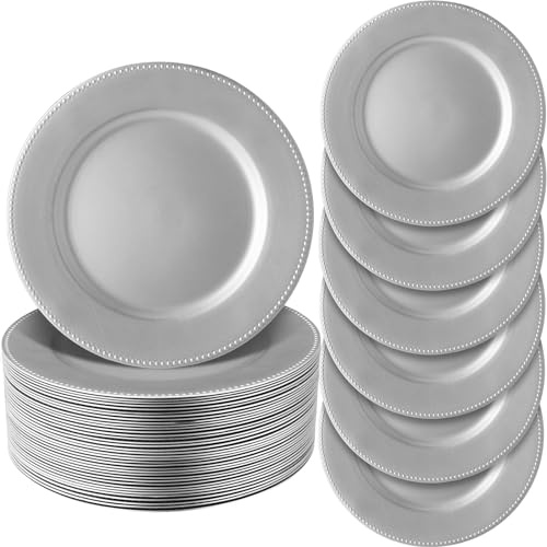 Jinei 36 Pack 13 Inch Silver Beaded Round Charger Plates
