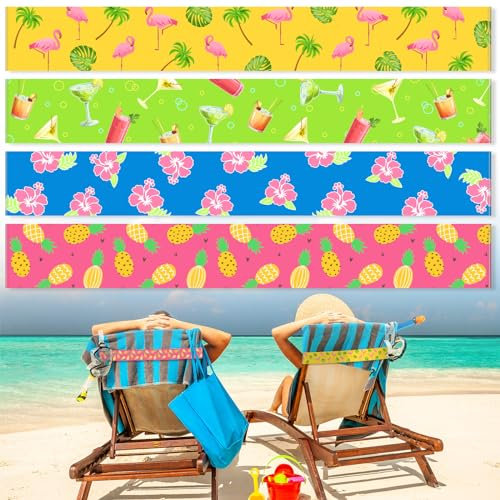 Boao 4 Pack Towel Bands for Beach Chair, Pool & Cruise Essentials, Elastic and Windproof, Towel Chair Clips Lounge Strap Holder, Cruise Ship Accessories (Lovely Style)