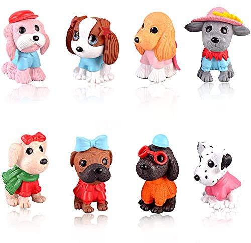 Morofme 8 st hundkaks-lock, valp- kaka lock, mini hund valpfigurer leksaker, hundkaksdekorationer för barn födelsedag-babydusch-hund-djur-tema festtillbehör