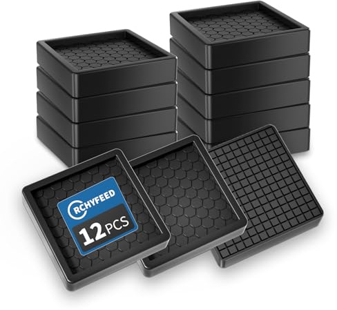 RCHYFEED Furniture Caster Cups, 12Pcs Square Furniture Coasters, 2 Furniture Castor Cups Non-Slip, Sofa Feet Pads,Thick Rubber Furniture Coaster-Prevent Furniture from Moving or Rolling (Black)