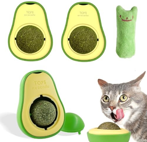 Herbe à Chat Boule Jouet,Boule d'herbe à Chat Rotatives à 360 °,Jouets Catnip Comestibles 4PC Jouets à l'herbe à Chat pour Chats pour Se Nettoyer Les Dents Et Prévenir La Mauvaise Haleine