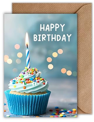 Geburtstag Karte mit Umschlag - Cupcake Geburtstagskarte “Happy Birthday” Glückwunschkarte Geschenkkarte zur Geburtstagsfeier Happy Birthday Karte (DIN A6)
