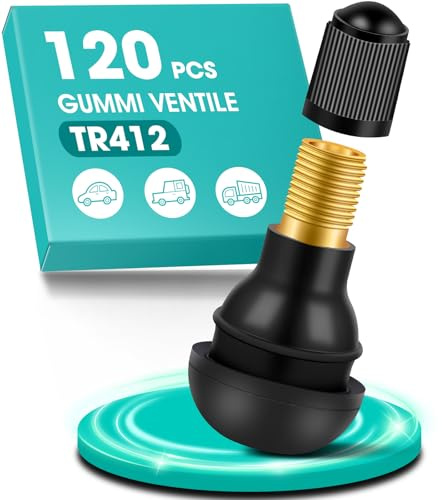 Däckventiler, slanglösa snap-in-ventiler i gummi för fälgar, passar de flesta bilar och motorcyklar, TR412, 120-pack