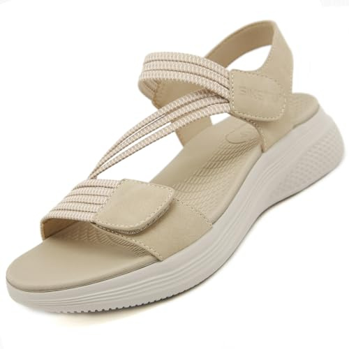 Ulicox Sandalias Ortopedicas Mujer Verano Moda Comodas Sandals Ajustables Antideslizante Deportivas Sandalias de Playa Beige 42