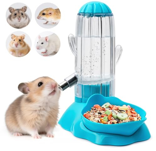 Vannon Comedero 2 en 1 para hámster, botella de agua y cuenco de comida, dispensador de agua para animales pequeños y cuenco de comida para hámster, hámster enano, ratones pequeños, rata, jerbo, 4.5