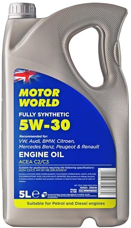 MOTORWORLD Fully Synthetic C3 Engine Oil 5W-30 – Advanced Full Synthetic Motor Oil for Petrol & Diesel Engines, Low SAPS, ACEA C3 & API SP Approved – 5L