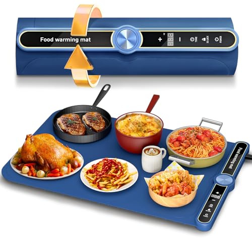 Food Warming Mat, Large Silicone Electric Heating Tray with 9 Adjustable Temperature, Foldable Warmer Mats for Food with 6h Timer, Portable Food Warmer Pad for Buffet Parties Kitchen, Food Heating Mat