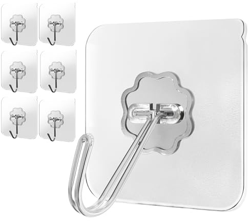Menz Klebehaken extra stark, 6 Stück Transparent Haken selbstklebend (10 kg), Wasserdicht und wetterfest Wandhaken selbstklebend, Haken ohne Bohren für Küche, Bad, Deko