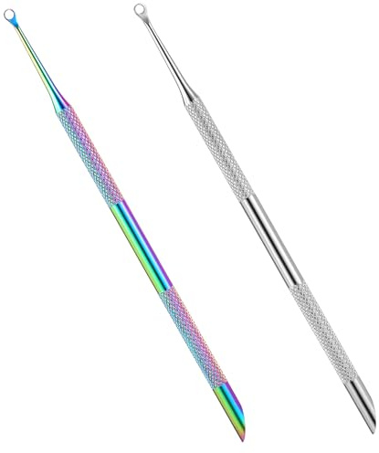 2 PCS Dual Ended Cuticle Remover, Pre-treatment Cuticle Pusher with Loop Cuticles Pusher Removing, Stainless Steel Prep Nail Pushers, Nail Art Care Tools for Fingernails Toenails Manicure Pedicure