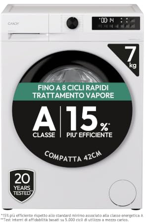 Candy ProWash 300 Lavatrice Slim 7 Kg, 1200 Giri, Classe A-15%, Bianca
