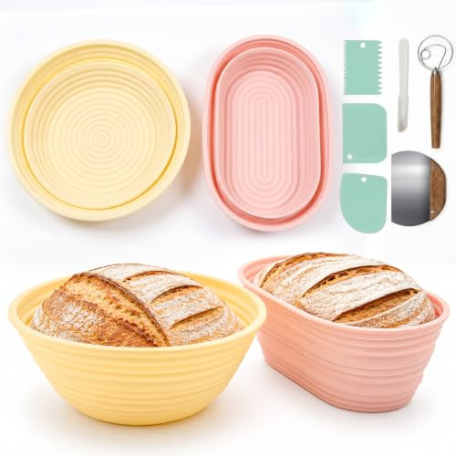 Ciomexiy Banetones para Pan Silicona Plegables Redondo 24cm y Ovalada 27cm