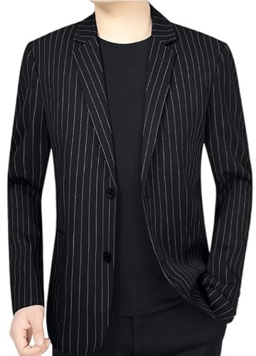 Générique Blazer Homme Décontracté À Rayures, Veste D'Été Légère, Veste De Costume Deux Boutons, Blazer Fin Et Élégant, Idéal pour Les Fêtes, Les Mariages Et Les Vacances, Noir, Taille