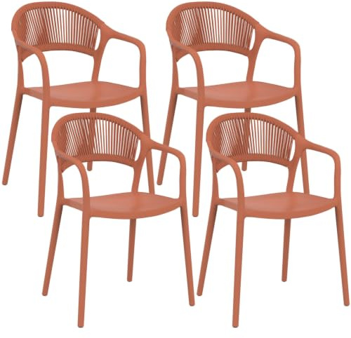 IDMarket - Lot de 4 chaises de Jardin empilables Odelia | En polypropylène et cordage coloris terracotta