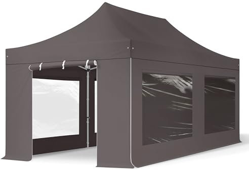 TOOLPORT Faltzelt Professional 3x6 m - mit 4 Seitenteilen (Panoramafenster) Faltpavillon ALU Pavillon Partyzelt grau