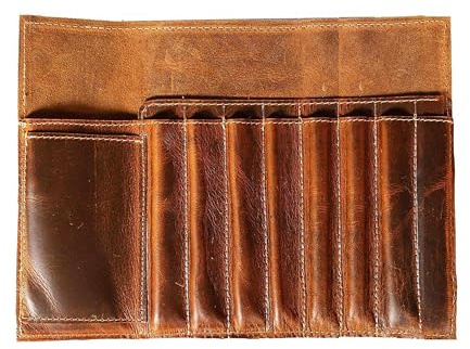 Jaald Genuine Leather Pencil Roll Brush Case Pen Holder Organizer Brushes Ruler Stationary Pouch Gift for Students Artist Painter & Writer String Closure Vintage