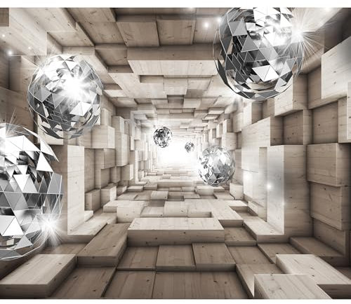 decomonkey Fototapete 3d Effekt Abstrakt 400x280 cm XL Design Tapete Fototapeten Vlies Tapeten Wandtapete Vliestapete moderne Wandbild Wand Schlafzimmer Wohnzimmer Holz Kugeln Modern