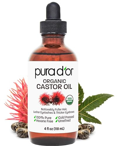Pura D'Or Aceite de ricino (118 ml) 100% puro todo el aceite natural para el crecimiento del cabello,las pestañas de aceite prensado en frío hexano gratuito para hidratar y curar la piel seca