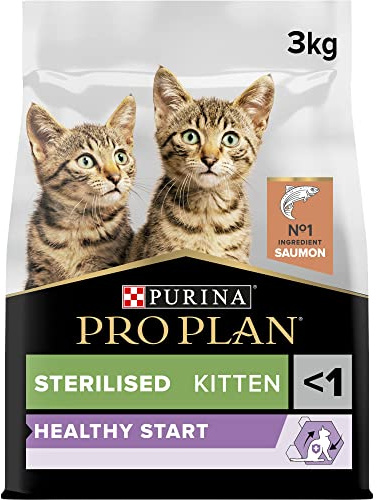 PURINA PRO PLAN | Steriliserad kattunge <1 hälsosam start | rik på lax | kibble | kattunge | 3 kg väska