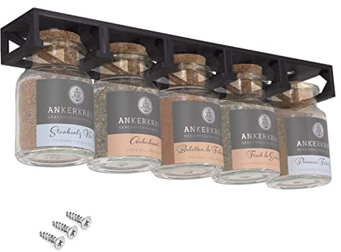Mobilefox Gewürzregal Unterschrank Schrankhalter passend für 5 Ankerkraut Korkengläser Gewürzgläser Schwarz