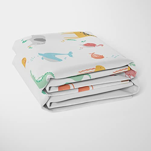 Happy Linen Company Animal Alphabet 100% BCI Cotton Jersey White Cot Bed Toddler 70 x 140 cm 2-Pack Fitted Sheets