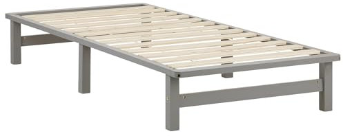 Homestyle4u Holzbett 90x200 Palettenbett Bettgestell mit Lattenrost Grau Futonbett Bett Bettrahmen Holz Kiefer Massiv