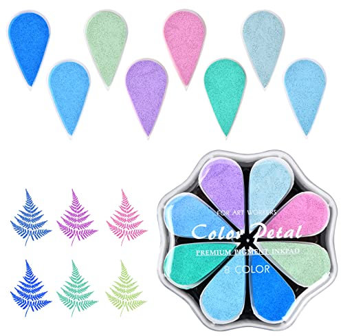 Xzeemo 8 Farben Blütenblattförmiges Stempelkissen Set, Fingerstempelkissen Kinder, Stempelkissen Bunt, Ungiftig Abwaschbar Stamp Pad, Ink Pad Fingerabdrücke Set für Scrapbooking, Kindermalerei DIY
