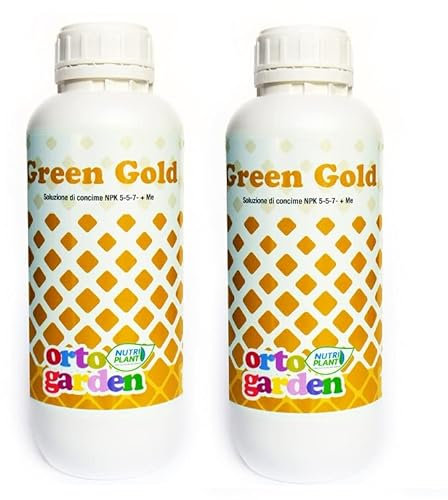 Nutriplant GREEN GOLD, Concime Fertilizzante liquido minerale per piante grasse, fiori, ortaggi e piante da frutto, Soluzione di concime NPK, con azoto, fosforo e potassio, 1 Litro (2)