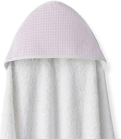 Interbaby - Capa de Baño Bebe Delantal Blanco/Rosa | Toalla Bebe con Capucha Algodón, 100x100cm, Unisex | Suave, Secado Rápido | Ideal Recién Nacidos, Bebes y Niños Pequeños | Diseño Nido de Abeja