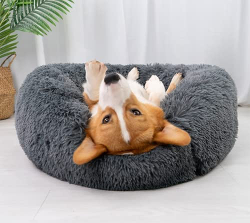 Fhodigogo Hundebett Rund Hunde Katzenbett Hundebett Kleine Hunde Hundebetten Donut Rund Katzenbett Flauschig Hund Donut Katzendecke Katzenkissen Flauschig Für 10Kg