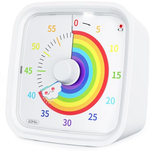 Yunbaoit Rainbow Disk Visual Timer with Protective Case, 60 Minute Countdown Timer for Kids and Adults, Silent Time Management Tool(White Rainbow)