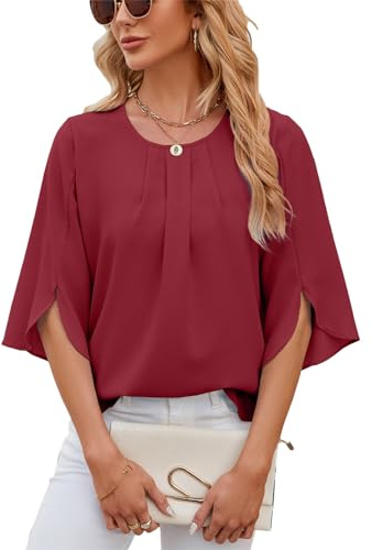 LEKOPUR Chiffongtoppar för kvinnor, 3/4-ärm, damblusar, eleganta avslappnade lösa tunika klänningar för kvinnor, sommar, damblusar och skjortor, kväll, festtoppar för leggings