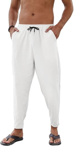 Yutdeng Pantaloni di Lino e Cotone Estivi Harem Leggeri Casual con Quattro Tasche - Yoga Hippies Spiaggia Baggy Elastici in Vita