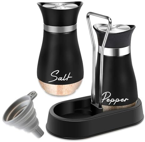 BNGXR Set di Saliera e Pepiera,Set Sale e Pepe,con Fori Regolabili e Imbuto Porta Sale Agitatore di Spezie,120ml Fondo di Vetro Sale e Pepe,per camper,cucina, barbecue (Nero)