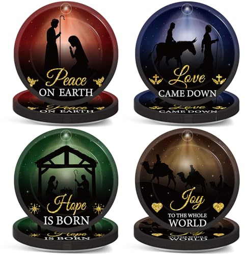 100 Pcs Christmas Nativity Paper Plates 7 Inch Jesus Holy Night Disposable Plate Bible Tableware Set Xmas Religious Dinnerware Nativity Party Supplies for Christmas Baptism Winter Holiday Party Decors