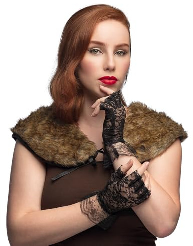 Boland 03163 - Gants noirs pour costumes, gants en dentelle, accessoires pour costumes de carnaval, costume de charleston des années 20
