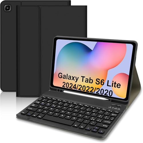 Funda Teclado para Samsung Galaxy Tab S6 Lite 2024/2022/2020 10,4, Funda con Teclado Español Ñ para Galaxy S6 Lite Tablet, Delgada funda con Portalápices,Teclado Magnético para s6 lite (Negro)