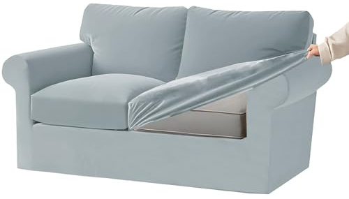 KYJSW Stretch Ektorp sofföverdrag med separata sittkuddar och ryggstöd överdrag sammet soffa överdrag med elastiskt band 1 2 3 4-sits set (ljusblå, X-Large 2-sits set 5 st)