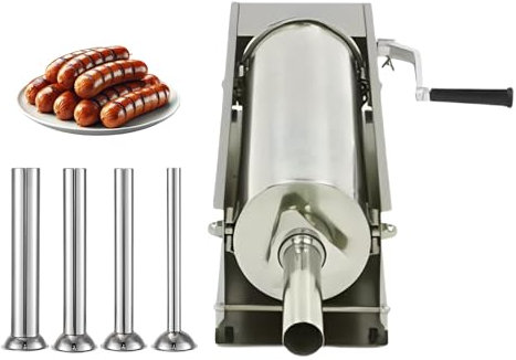 Générique Poussoir à Saucisses Manuel Horizontal 7L - Acier Inoxydable - 4 Tubes Inclus - 2 Vitesses - Idéal pour Charcuteries et Traiteurs